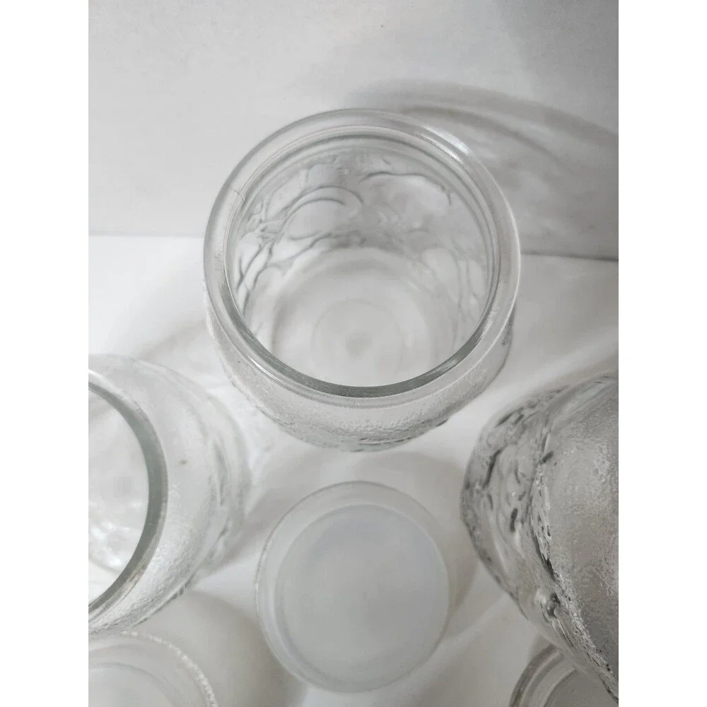 Vintage Libbey Glass Orchard Fruit Embossed Clear Glass Canisters Set of 3